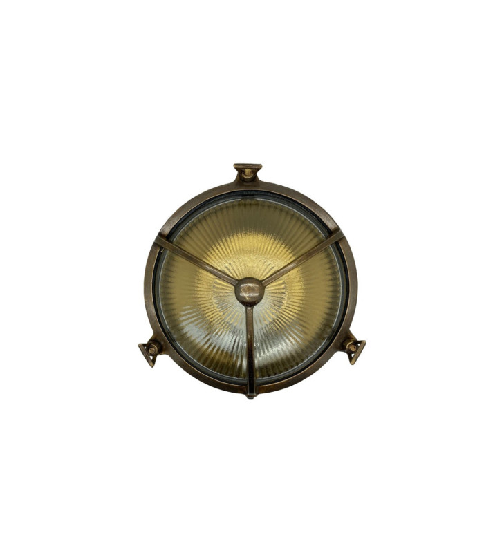Trident Solid Brass Porthole Circular Bulkhead Lamp Antique Brass Finish IP64