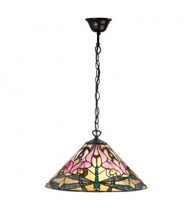 1 Light Medium Ceiling Pendant Dark Bronze, Tiffany glass, E27 - 1