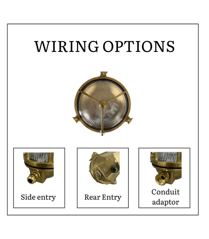 Trident Solid Brass Porthole Circular Bulkhead Lamp Raw Brass Finish IP64