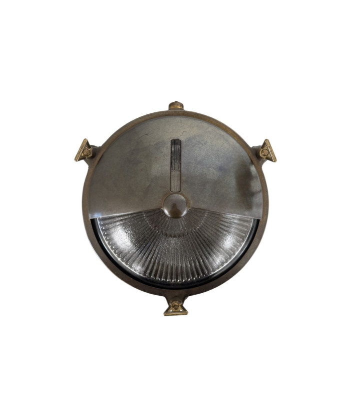 Trident Solid Brass Shield Porthole Circular Shield Bulkhead Lamp Antique Brass Finish IP64