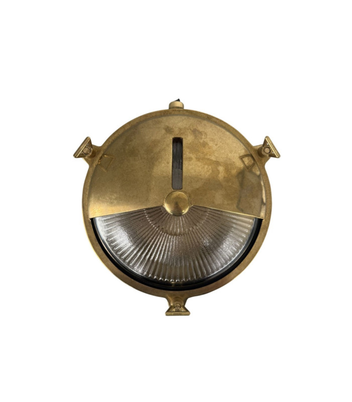 Trident Solid Brass Shield Porthole Circular Shield Bulkhead Lamp Raw Brass Finish IP64
