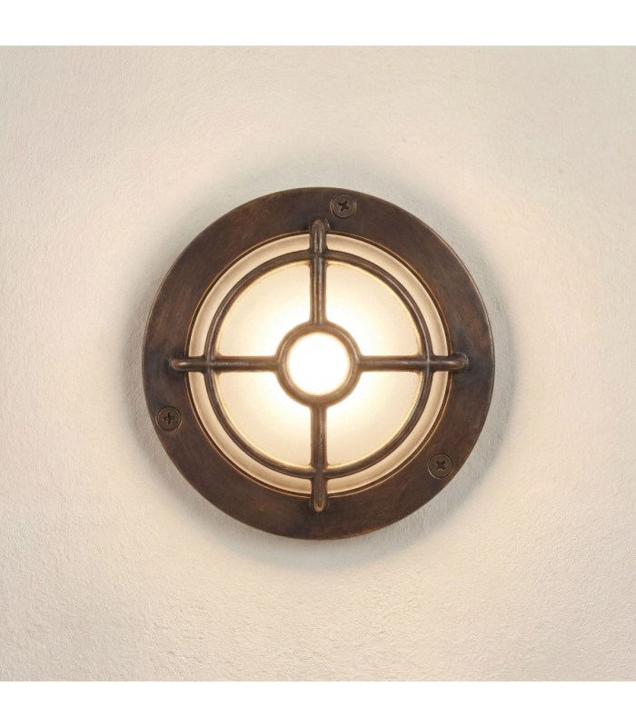 Walkway Solid Brass Circular 14cm Guard Light Antique Brass Finish IP65-1