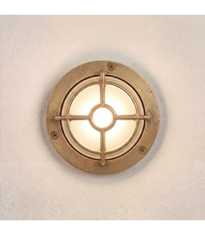 Walkway Solid Brass Circular 14cm Guard Light Raw Brass Finish IP65-1