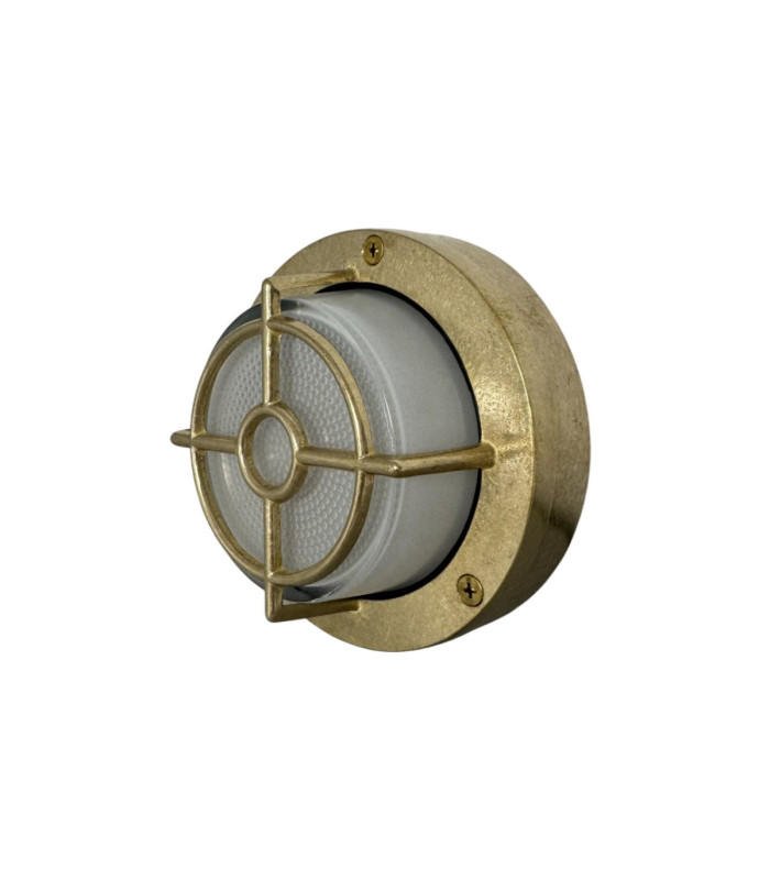 Walkway Solid Brass Circular 14cm Guard Light Raw Brass Finish IP65-3