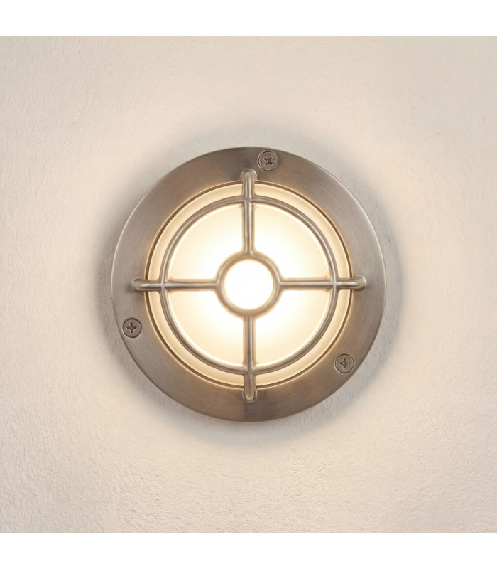 Walkway Solid Brass Circular 14cm Guard Light Satin Nickel Finish IP65-1