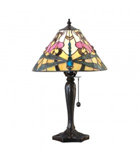 1 Light Small Table Lamp Tiffany Glass, Dark Bronze Paint with Highlights, E14 - 1
