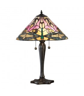 2 Light Medium Table Lamp Tiffany Glass, Dark Bronze Paint with Highlights, E27 - 1