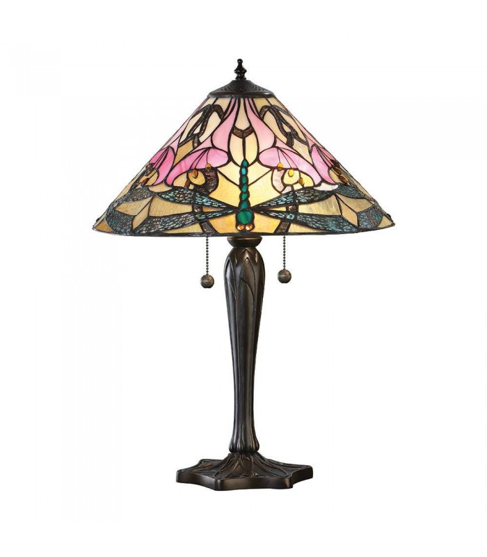 2 Light Medium Table Lamp Tiffany Glass, Dark Bronze Paint with Highlights, E27 - 1