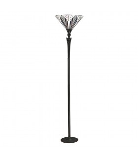 1 Light Floor Lamp Uplighter Black, Tiffany Style Glass, E27 - 1