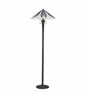 2 Light Floor Lamp Black, Tiffany Style Glass, E27 - 1