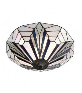 2 Light Large Ceiling Flush Light Dark Bronze, Tiffany Style Glass, E27 - 1