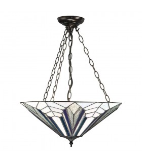 3 Light Large Ceiling Pendant Dark Bronze, Tiffany Style Glass, E27 - 1