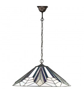 1 Light Large Ceiling Pendant Dark Bronze, Tiffany Style Glass, E27 - 1