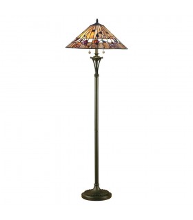 2 Light Floor Lamp Dark Bronze, Tiffany Glass, E27 - 1