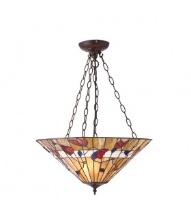 3 Light Large Inverted Ceiling Pendant Dark Bronze, Tiffany glass, E27 - 1
