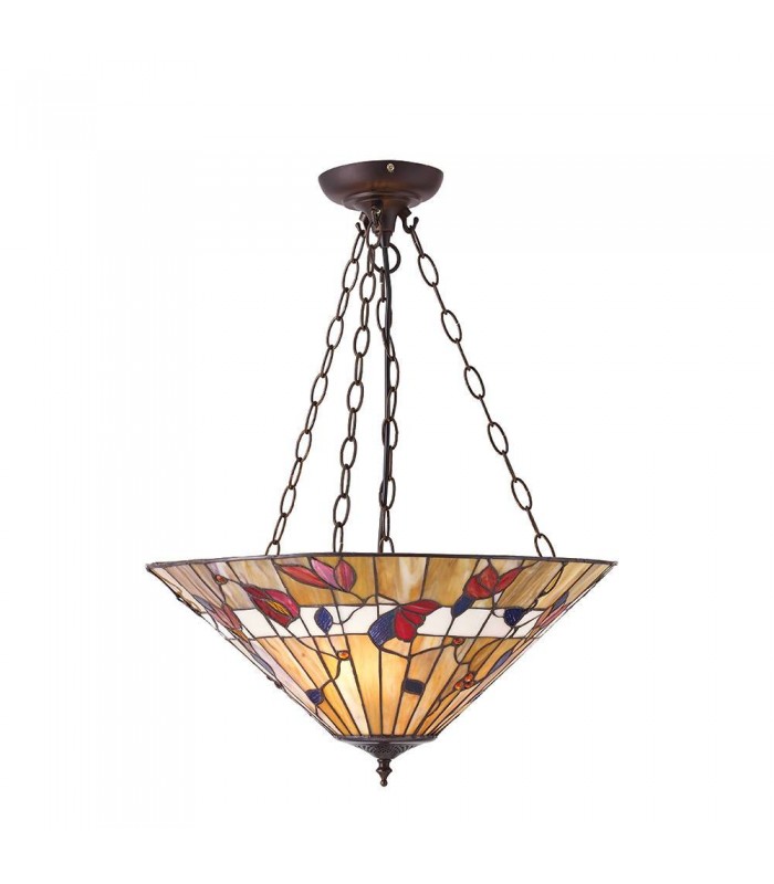 3 Light Large Inverted Ceiling Pendant Dark Bronze, Tiffany glass, E27 - 1