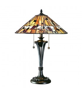 2 Light Medium Table Lamp Dark Bronze, Tiffany Glass, E27 - 1