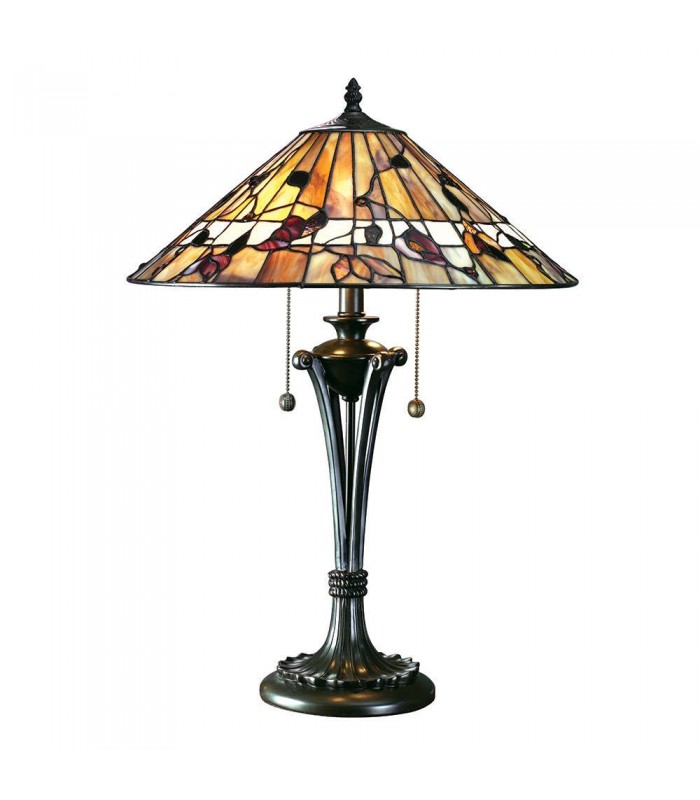 2 Light Medium Table Lamp Dark Bronze, Tiffany Glass, E27 - 1