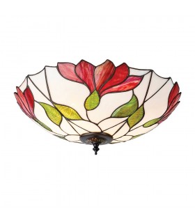2 Light Large Ceiling Flush Light Dark Bronze, Tiffany Glass, E27 - 1
