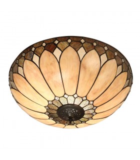 2 Light Large Ceiling Flush Light Dark Bronze, Tiffany Glass, E27 - 1
