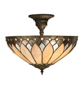 3 Light Medium Semi Flush Ceiling Light Bronze, Tiffany glass, E27 - 1