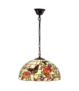 1 Light Medium Ceiling Pendant Bronze, Tiffany Style Glass, E27 - 1
