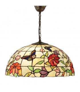 3 Light Large Ceiling Pendant Bronze, Tiffany Style Glass, E27 - 1