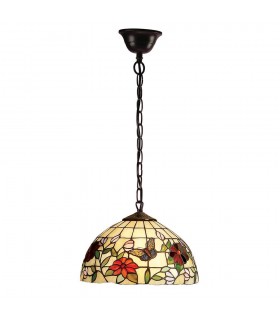 1 Light Small Ceiling Pendant Bronze, Tiffany Style Glass, E27 - 1