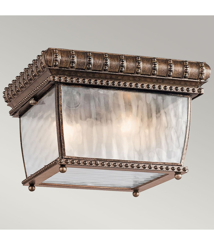 Venetian Rain 2 Light Outdoor Flush Mount Ceiling Light Brushed Bronze IP44 E14-4