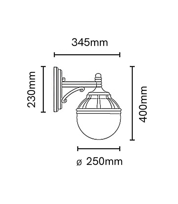 Bologna Outdoor 1 Light Down Globe Wall Light Black IP54 E27-5