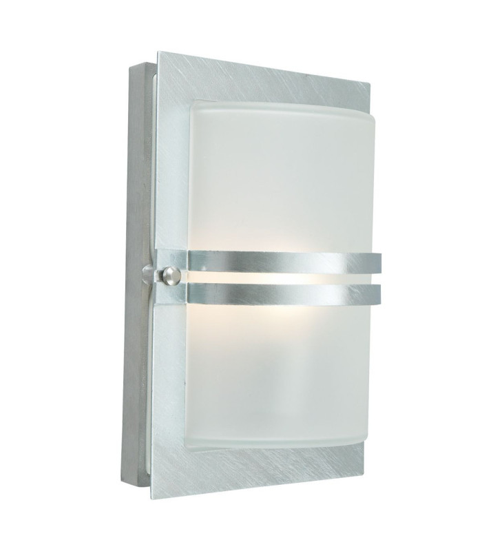 1 Light Outdoor Frosted Flush Wall Light Galvanised IP54 E27-1