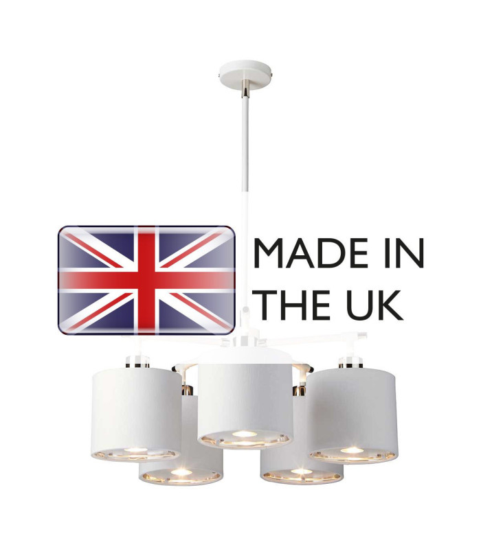 Balance 5 Light Multi Arm Ceiling Pendant Light White Polished Nickel E27-4