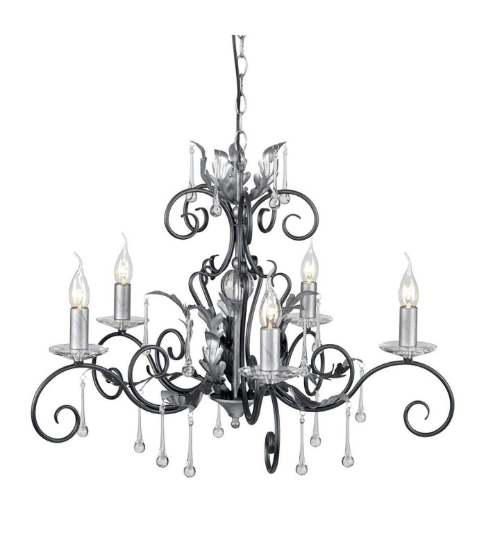 Amarilli 5 Light Chandelier Black Silver Floral Leaves Design  E14-1