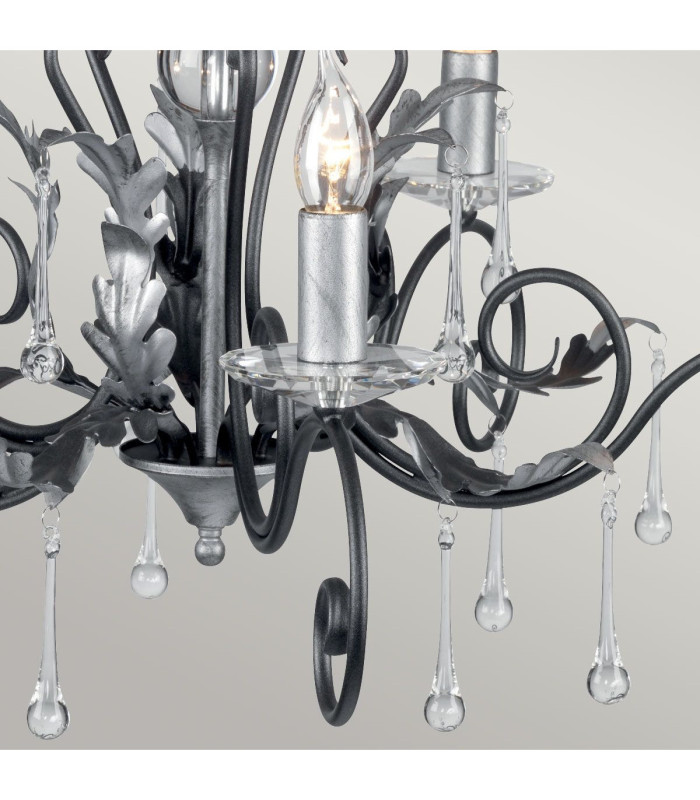 Amarilli 5 Light Chandelier Black Silver Floral Leaves Design  E14-3