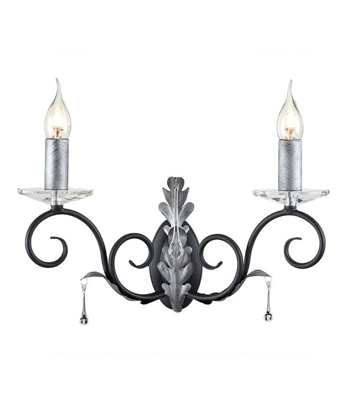 Amarilli 2 Light Indoor Candle Wall Light Black Floral Leaves Design  E14-1
