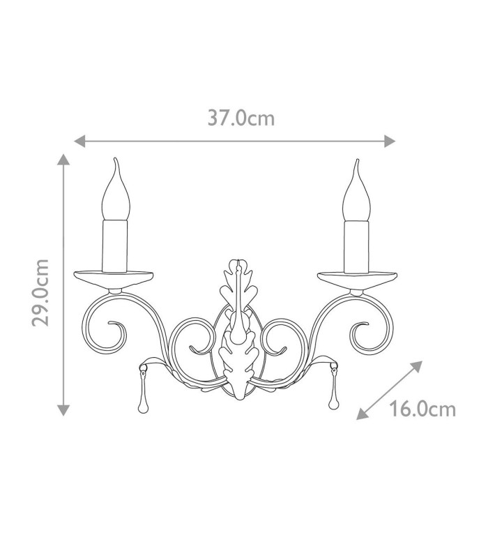 Amarilli 2 Light Indoor Candle Wall Light Black Floral Leaves Design  E14-6