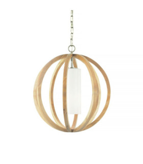 Allier 1 Light Small Spherical Cage Ceiling Pendant Brushed Steel Light wood E27-1
