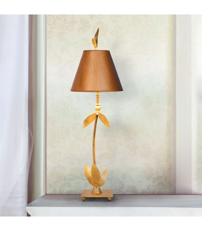 Red Bell 1 Light Table Lamp Gold Leaf Floral Leaves Design E27-4