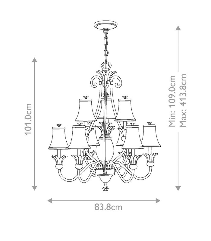 Plantation 10 Light Multi Arm Chandelier Polished Antique Nickel Finish E14-6