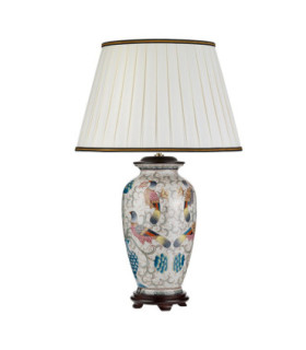 Ping Cream Oriental Vase Table Lamp Bird Decor Ivory Cotton Shade-1