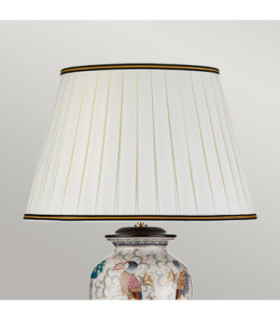 Ping Cream Oriental Vase Table Lamp Bird Decor Ivory Cotton Shade-2
