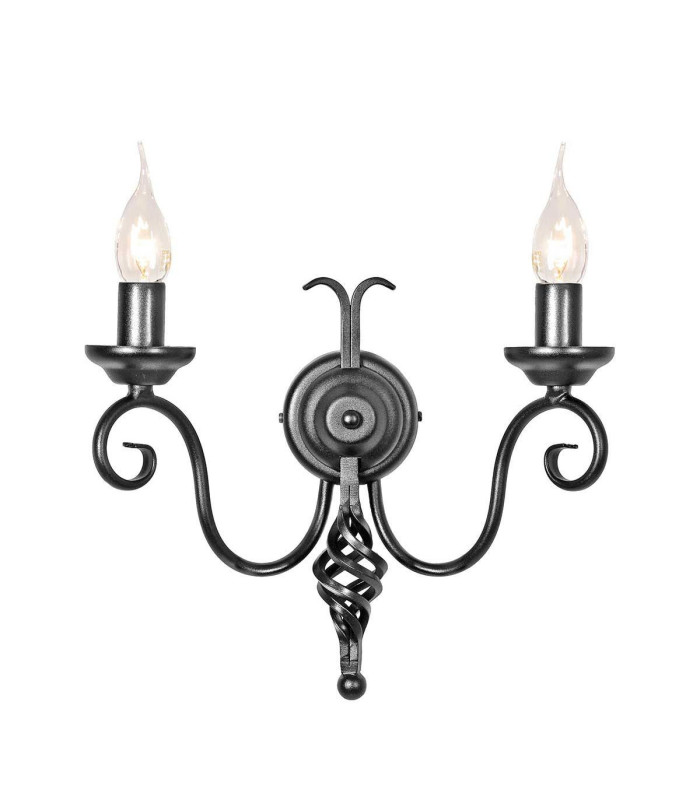 Harlech 2 Light Indoor Candle Wall Light Black with Shade-1