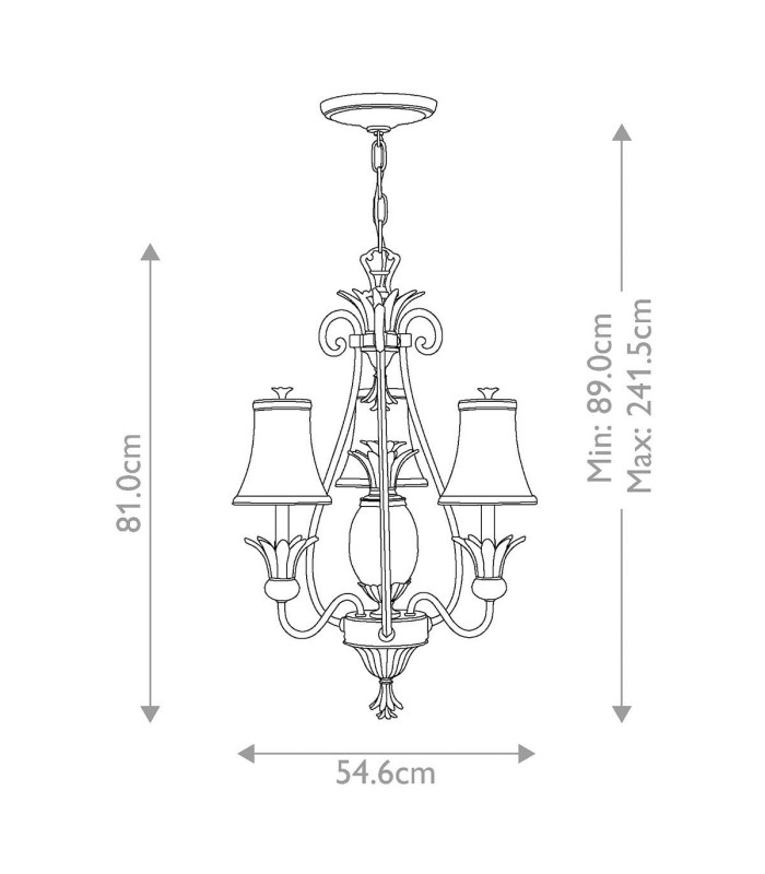Plantation Multi Arm Chandelier 3 Light Pearl Bronze Finish E14-5
