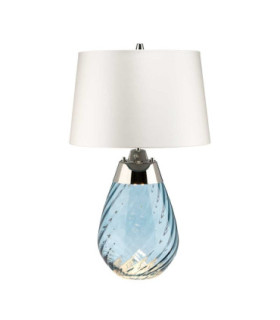 Lena 2 Light Small Blue Table Lamp with Off-white Shade Blue-tinted Glass  Off-White Shade E27-1
