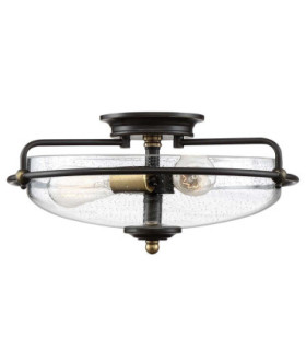 Quoizel Griffin Bowl Semi Flush Ceiling Light Palladian Bronze with Weathered Brass Accents-1