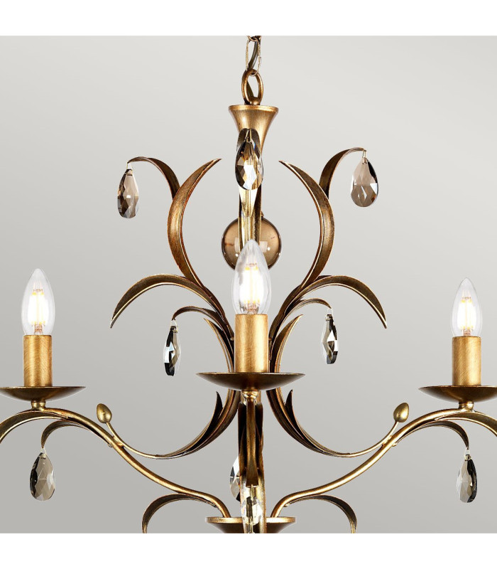 Lily Chandelier 3 Light Metallic Bronze Floral Leaves Design-3