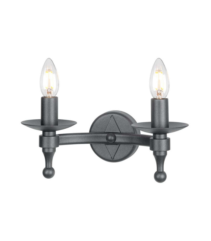 Warwick 2 Light Indoor Candle Wall Light Graphite Black E14-1
