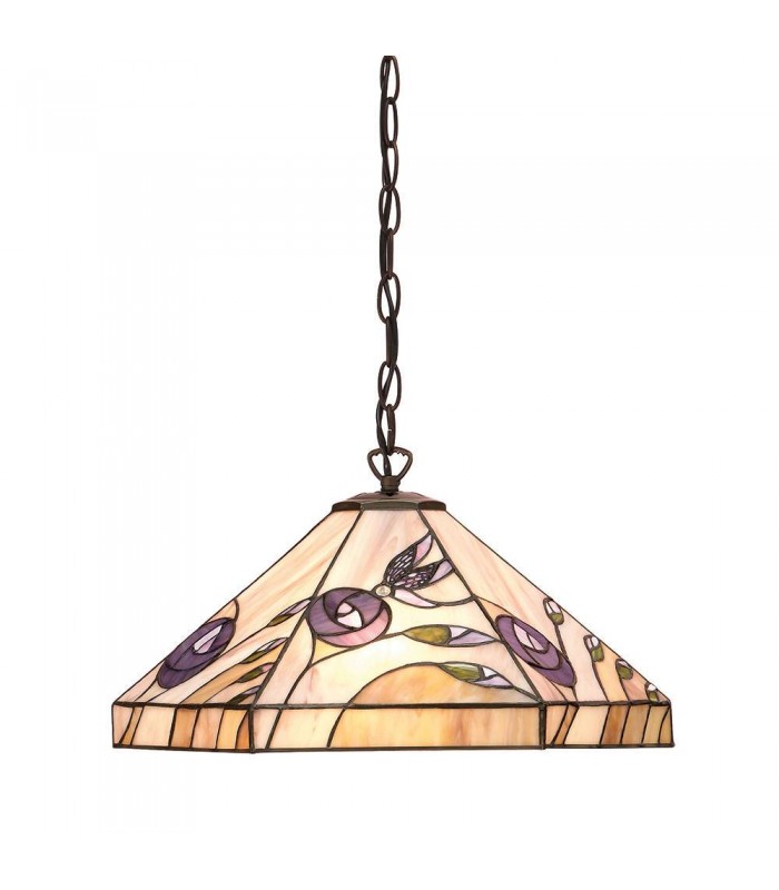 1 Light Medium Ceiling Pendant Dark Bronze, Tiffany glass, E27 - 1