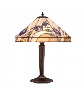 2 Light Medium Table Lamp Tiffany Glass, Deep Antique Patina, E27 - 1