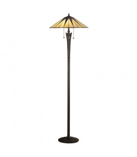 2 Light Floor Lamp Black, Tiffany Style Glass, E27 - 1
